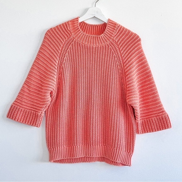Anthropologie Maeve Mackenzie Coral Orange Ribbed Chunky Oversized Sweater XS - Picture 7 of 9